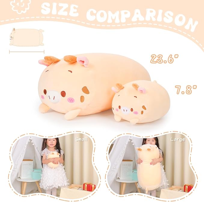 AIXINI 23.6 inch Cute Deer Plush Stuffed Animal Cylindrical Body Pillow,Super Soft Cartoon Hugging Toy Gifts