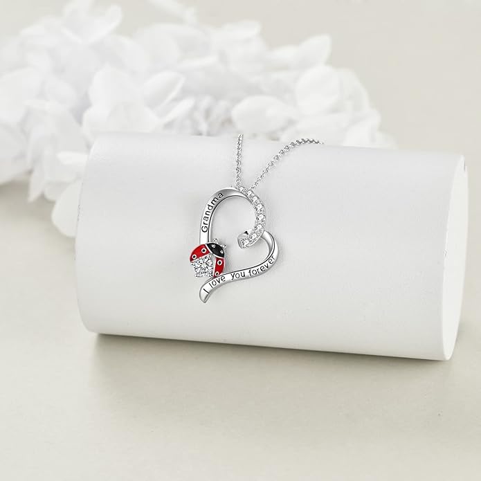 POPLYKE Ladybug Necklace for Women Sterling Silver Ladybug Jewelry Gifts for Mother Daughter