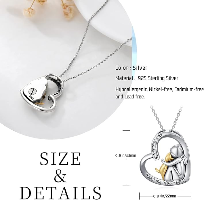 JUSTKIDSTOY Dog/Cat/Hummingbird Urn Necklace for Ashes S925 Sterling Silver Heart Cremation Jewelry Keepsake Memorial for Women