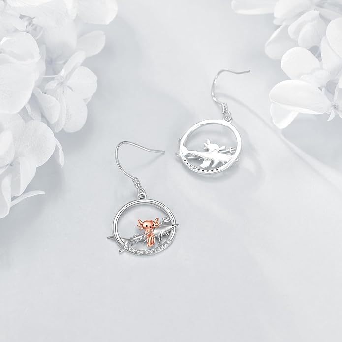 YFN Cat Earrings for Women Sterling Silver Shark Dangle Earrings Cat Jewelry Gifts for Women Cat Lover Shark Jewelry for Shark Lover