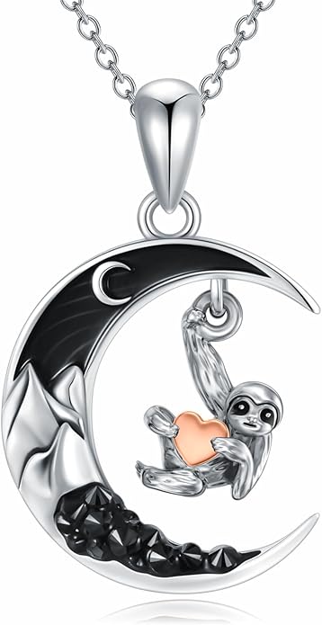 Gothic Jewelry Bat/Cat/Wolf/Dragon/Owl/Fox/Spider/Sun Pendant Sterling Silver Crescent Moon Necklace for Women Girls Black Jewelry Gifts