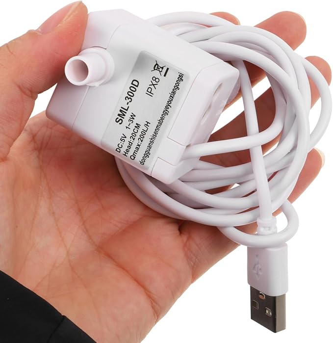 Housoutil Mini Submersible Water Pump, Quiet Usb Fountain Pump for Pet Water Fountain, Aquarium, Hydroponics, White
