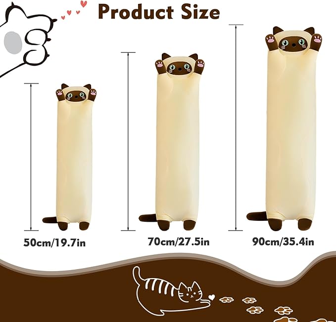 Long Cat Plush Pillow, 19.6in Cute Yellow Cat Plushie Stuffed Animals Body Pillow, Kawaii Kitten Soft Plushie Doll Toy Birthday Gift for Kids Girlfriend