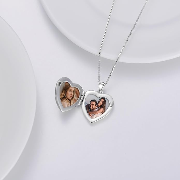 WINNICACA S925 Sterling Silver Heart Lockets Necklace That Holds Pictures Jewelry for Women Photo Pendant Necklace for Birthday Gifts