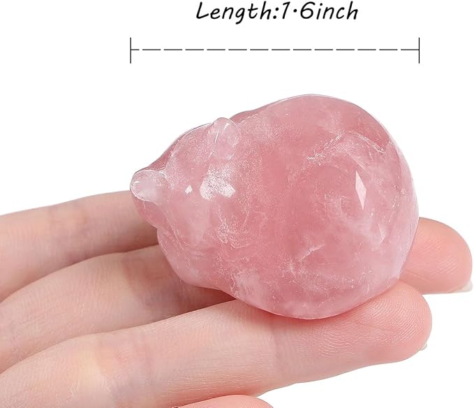 LAIDANLA Sleeping Cat Statue Pink Rose Quartz Healing Gemstone Hand Carved Cute Kitten Statue Figurine 1.6" Decor Polished Stone Reiki Bedroom Office Desk Home Decoration Gifts