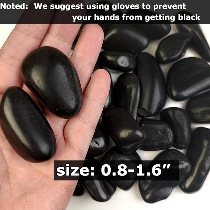 HappyFiller 18 LB Black Pebbles Decorative Polished Terrarium Rocks Stones for Aquarium,Fish Turtle Tank,Fountain,Plants Top Dressing,Cactus,Succulents,Garden Landscaping,0.8-1.6 Inch