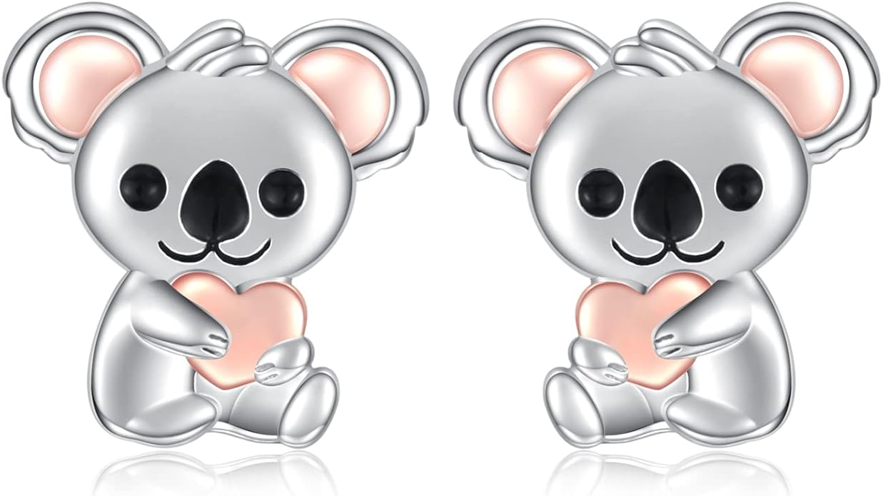 Sterling Silver Animal Stud Earrings: S925 Hypoallergenic Cute Koala Bear Cat Llama Bunny Cow Earrings for Women Koala Animal Stud Earrings Jewelry Gifts