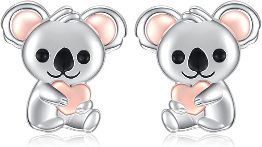 Sterling Silver Animal Stud Earrings: S925 Hypoallergenic Cute Koala Bear Cat Llama Bunny Cow Earrings for Women Koala Animal Stud Earrings Jewelry Gifts