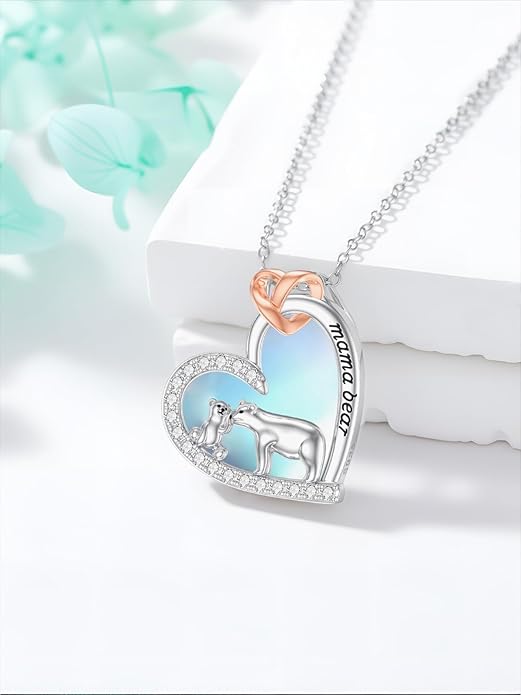 Mothers Day Gift for Mom 925 Sterling Silver Mama Bear/Dinosaur/Cat/Bird/Chicken Necklace with 1 2 3 4 5 Cubs Jewelry for Women Wife Grandma