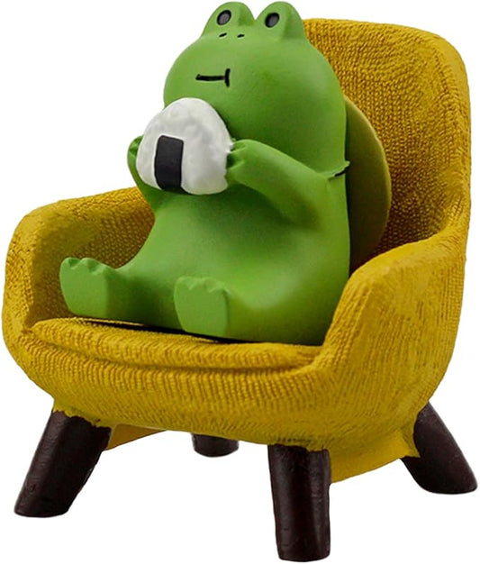 Miniature Frog Figurines Statue - Cute Frog Sculpture for Outdoor Fairy Garden and Desk Decorations - Adorable Frog Figurine Statue Decor for Plant Shelf Desk Office Bedroom(Yellow Sofa)
