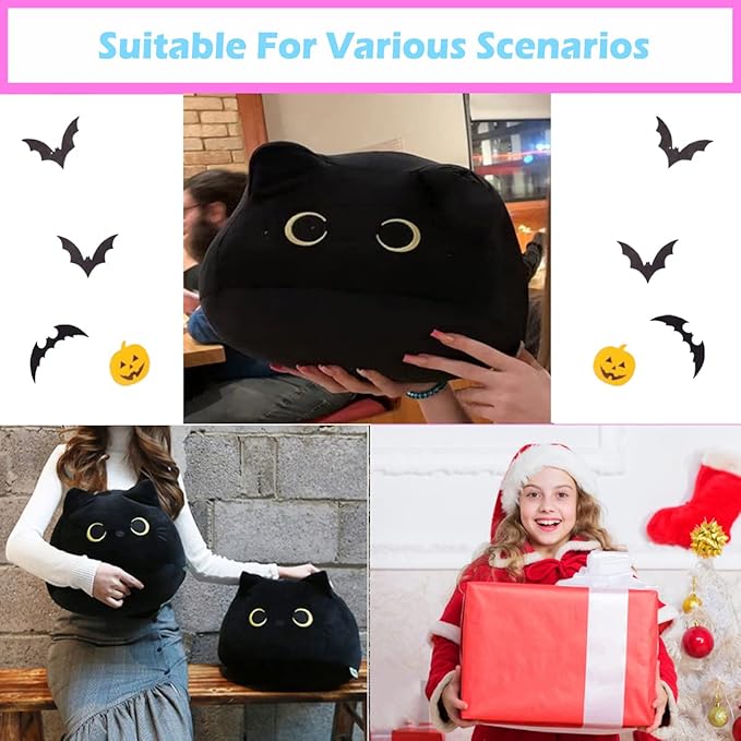3D Black Cat Plush Toy, 17.7" Black Cat Pillow, Animal Soft Plush Pillow Baby Plush Toy Cat Shape Design Cute Cat Waist Cushion, As Birthday, Halloween, Christmas Decoration