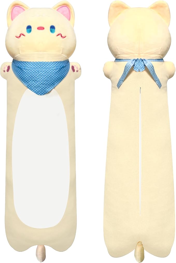 Long Cat Plush Pillow, 39.4inches Cute White Cat Plushie Stuffed Animals Body Pillow, Kawaii Kitten Soft Plushie Doll Toy Birthday Gift for Kids Girlfriend