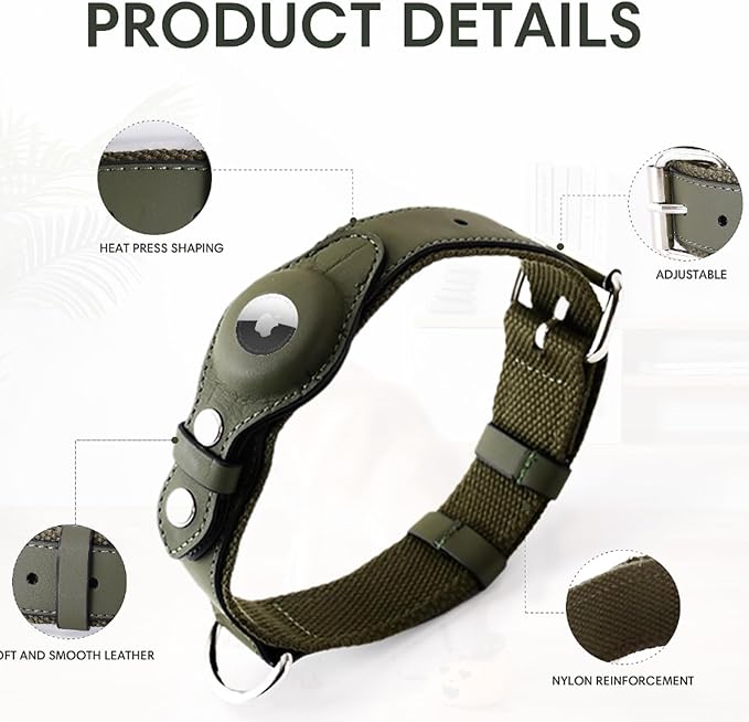 AirTag Dog Collar Soft Leather Webbing Dog Collar for AirTag Provides Double Protection for Small Medium and Large Dogs(Black,M)