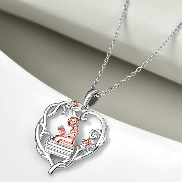YFN 925 Sterling Silver Book Lover Necklace Reading Pendant for Women Graduation Gift Jewelry for Student Friends Classmate