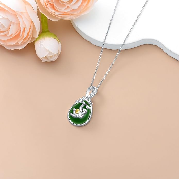 Green Jade Necklace Sterling Silver Teardrop Hummingbird/Dragonfly/Butterfly/Bee/Cat/Cardinal/Owl/Fox/Sloth Natural Jade Jewelry Birthday Mothers Day Christmas Gifts Women Mom Her