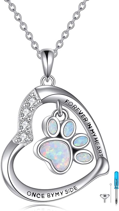 YFN Paw Print Necklace Sterling Silver Dog Cat Charms Pendant Cremation Jewelry Cat Dog Memorial Gifts for Women Girls