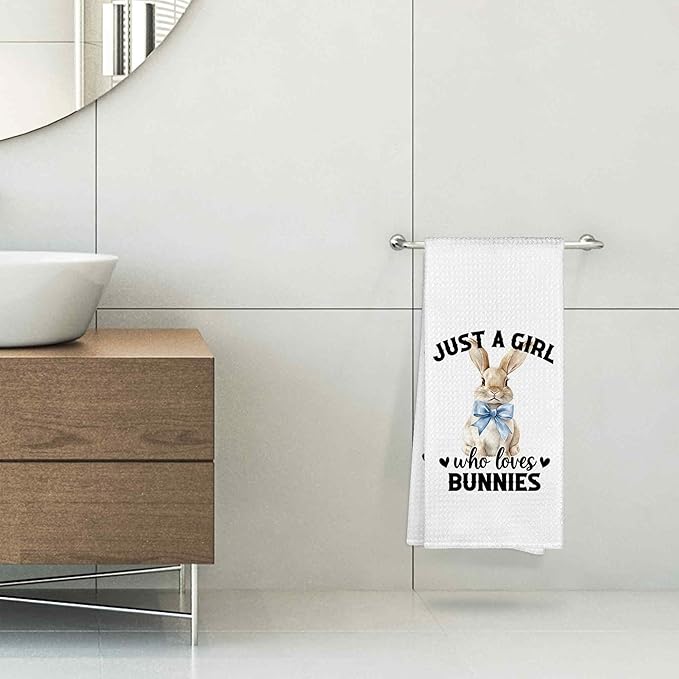Just a Girl Who Loves Bunnies Kitchen Towels Decorative Gifts for Rabbit Lovers Women 16x24, Rabbit Dish Towel Cloths Dishcloths Tea Towel, Easter Bunny Bathroom Kitchen Hand Towel Decor