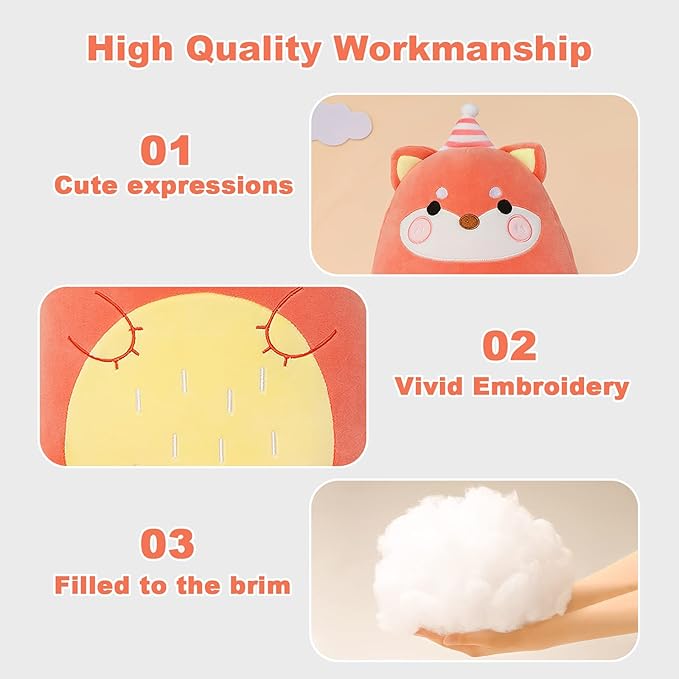 Fox Plush Pillow,Cute Fox Stuffed Animals Plush Toy,Soft Kitty Stuffed Animal Toy Hugging Pillow Birthday Gifts for Kids Home Decoration(Strawberry Fox)