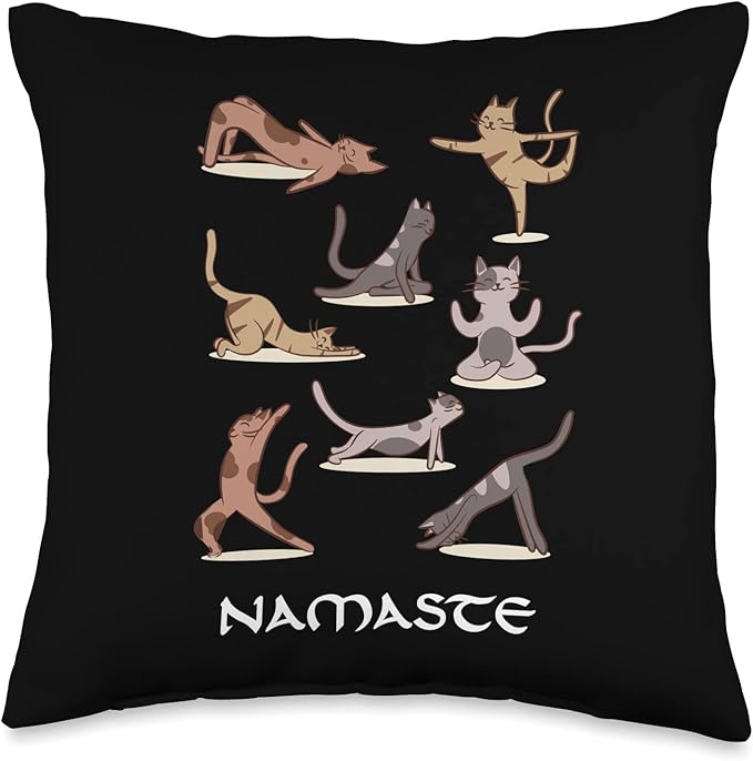 Yoga Meditation Cartoon Cat Figures Exercise Namaste Women Throw Pillow