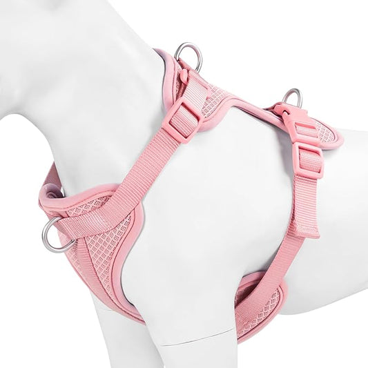 Wisedog Mesh Breathable Dog Harness: No Pull Harness with 3 Fast-Release Buckles Adjustable for Walking & Training for Small Medium Large Dogs (Pink, S: Neck=14"-19"/Chest=13"-24")