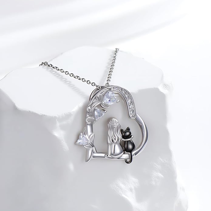 Heart Animal Necklace 925 Sterling Silver Cute Animal Pendant Jewelry Birthday Gifts for Women Girlfriend Mom Animal Lovers