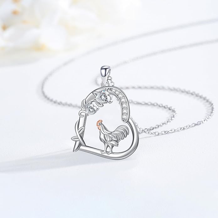 Heart Animal Necklace 925 Sterling Silver Cute Animal Pendant Jewelry Birthday Gifts for Women Girlfriend Mom Animal Lovers