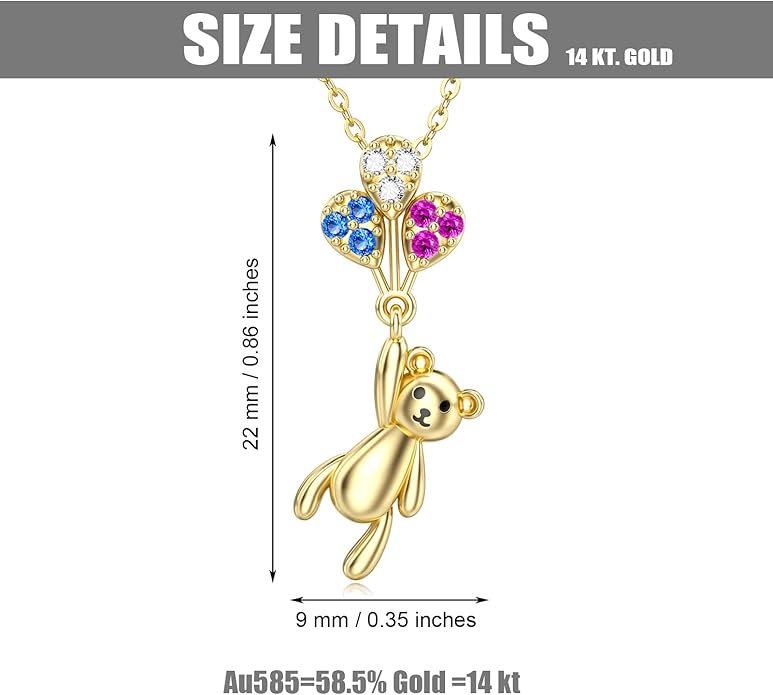 WSX 14K Real Gold Animal Necklace for Women, Bear/Cat/Rabbit/Elephant/Horse Pendant Charm Jewelry Gifts Mother Day Valentine Christmas
