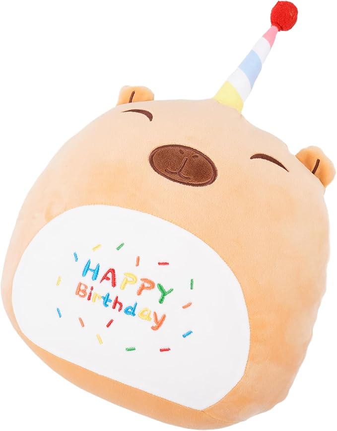 12 Inch Plush Brown Capybara Stuffed Animal Happy Birthday Capybara Hugging Pillow Birthday Capybara Plushies Throw Pillow Birthday Capybara Anime Gift for Kids and Lovers