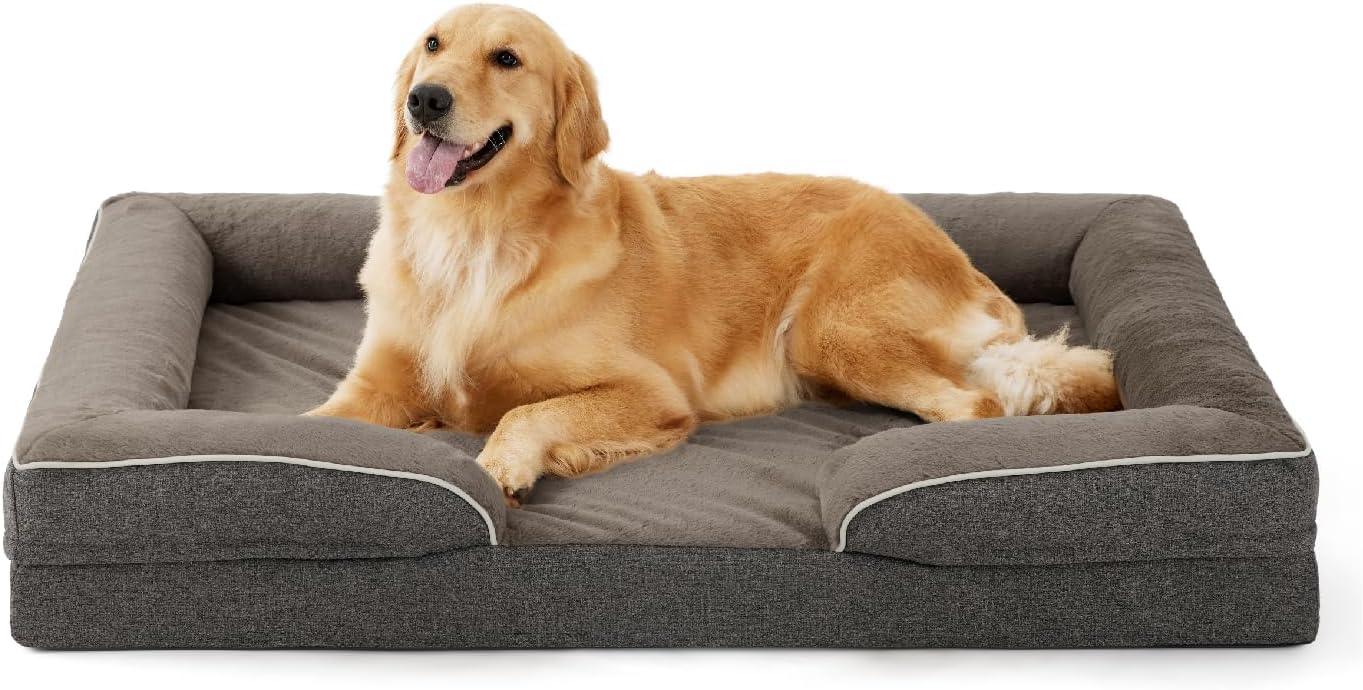 Made4Pets Orthopedic Dog Bed for Extra Large Dogs, Supportive Foam XL Pet Bed Sofa with Washable Removable Cover, Waterproof Large Dog Couch Bed, Non-Slip Bottom and Egg-Crate Foam, Grey