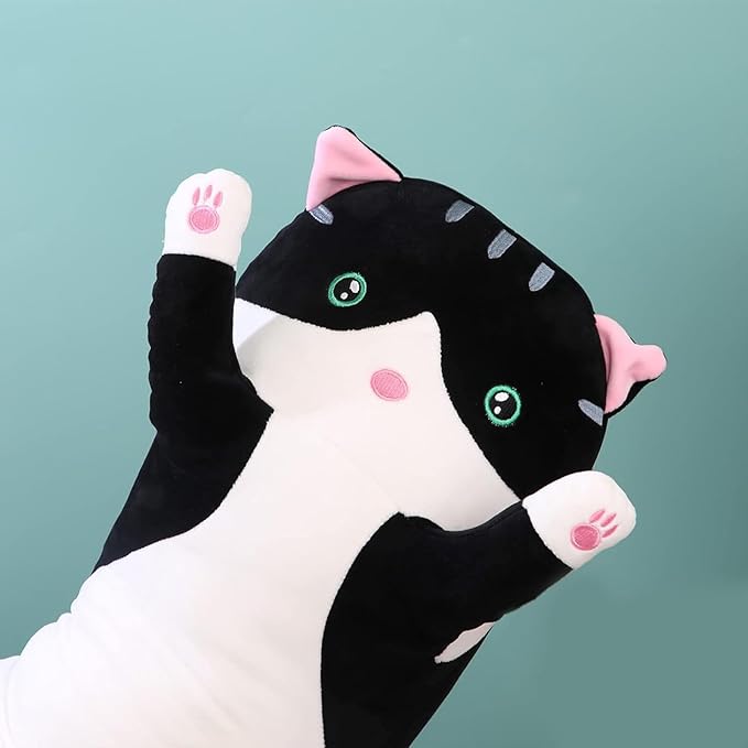 Long Cat Plush Pillow Soft Cat Hugging Pillow Stuffed Animal Pillow Cute Kitty Sleeping Throw Pillow Gift for Kids(90cm/35.43inch,Black