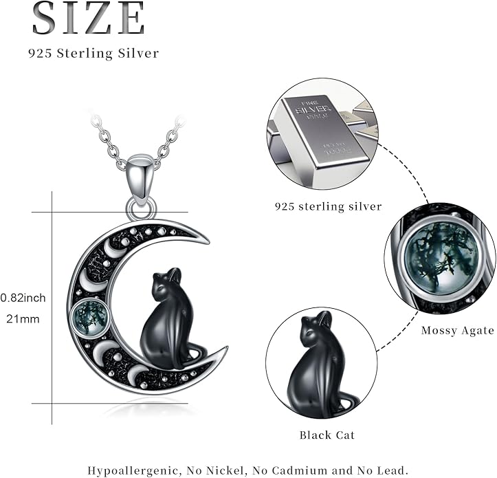 Witch Necklace 925 Sterling Silver Pentagram Triple Moon Pentacle Pendant Wiccan Pagan Jewelry Witchy Gifts for Women