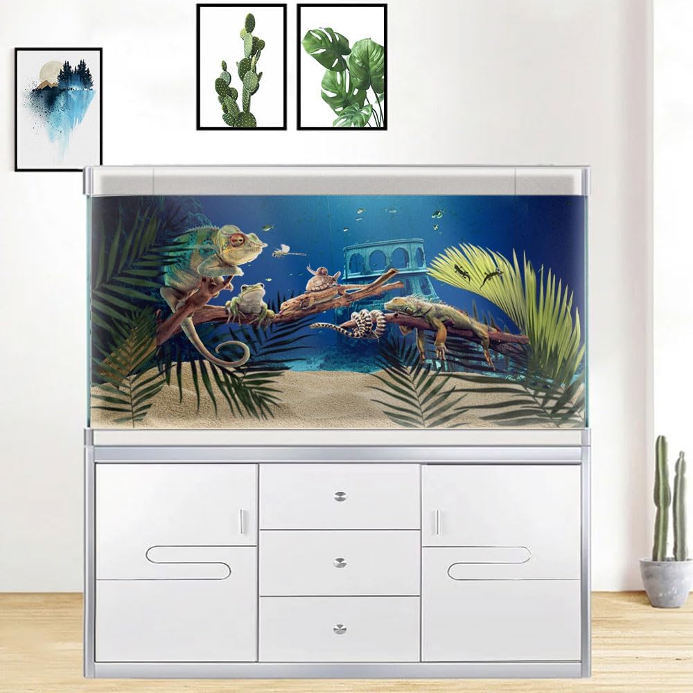48X20IN Natural Underwater Aquarium Background, Pictures 3D Fish Reef Fish Tank Decoration Background, with 8 EVA Double-Sided Tape