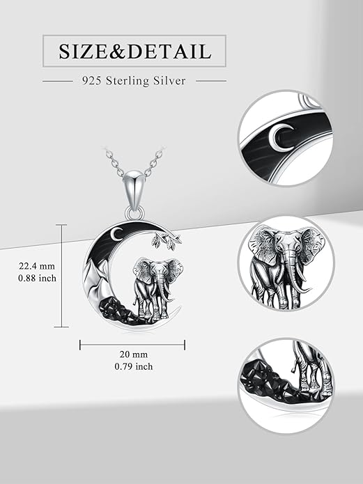 Gothic Jewelry Bat/Cat/Wolf/Dragon/Owl/Fox/Spider/Sun Pendant Sterling Silver Crescent Moon Necklace for Women Girls Black Jewelry Gifts