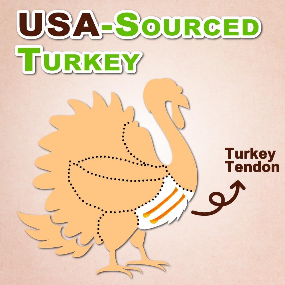 AFreschi Turkey Tendons for Dogs, USA-Sourced, Healthy Dog Treats, Rawhide-Free Puppy Chews, Long Lasting, All Natural, Hypoallergenic Dog Treats for Large Breeds, 10 oz Pack Rope (L)