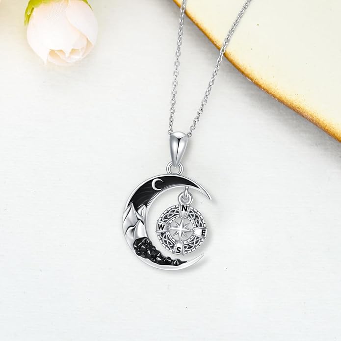 Gothic Jewelry Bat/Cat/Wolf/Dragon/Owl/Fox/Spider/Sun Pendant Sterling Silver Crescent Moon Necklace for Women Girls Black Jewelry Gifts