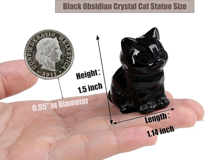DUQGUHO Cat Decor Black Obsidian Cat Crystal Figurines Crystals Gifts for Cat Lovers Men Women Lucky Cute Cat Statue for Room Desk Decor 1PC