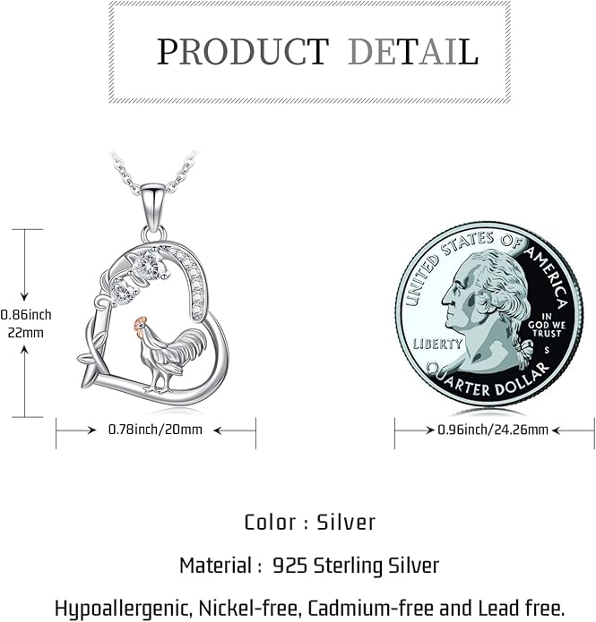 Heart Animal Necklace 925 Sterling Silver Cute Animal Pendant Jewelry Birthday Gifts for Women Girlfriend Mom Animal Lovers