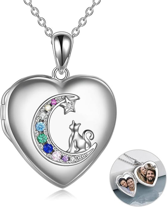 WINNICACA S925 Sterling Silver Heart Lockets Necklace That Holds Pictures Jewelry for Women Photo Pendant Necklace for Birthday Gifts