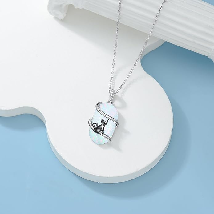 Opal Mama Bear/Panda/Cat/Koala/Sloth/Cardinal/Unicorn Necklace 925 Sterling Silver Opal Animal Pendant Jewelry Birthday Gifts Women Her Mom