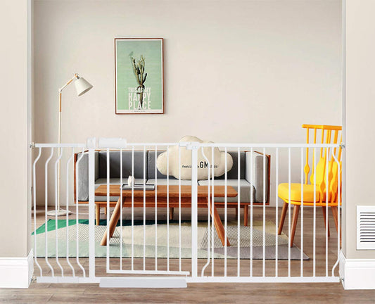 ALLAIBB Extra Wide Pressure Mounted Baby Gate Walk Through Child Kids Safety Toddler Tension White Long Large Pet Dog Gates with Extension for doorways Kitchen (66.93"-71.65"/170-182cm)