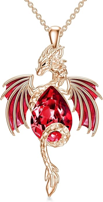 Dragon Necklace for Men Sterling Silver Birthstone Wyvern Necklace Embllished with Teardrop Shaped Crystal Jewelry for Women