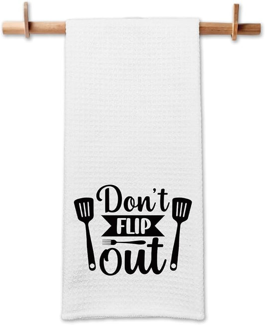 Funny Dish Hand Towels with Humorous Sayings Don't Flip Out Kitchen Towels for Dishwashing Decor Chef Gifts Dish Tea Towels for Dining Room Trendy Decorative Kitchen Cloth for Women Men