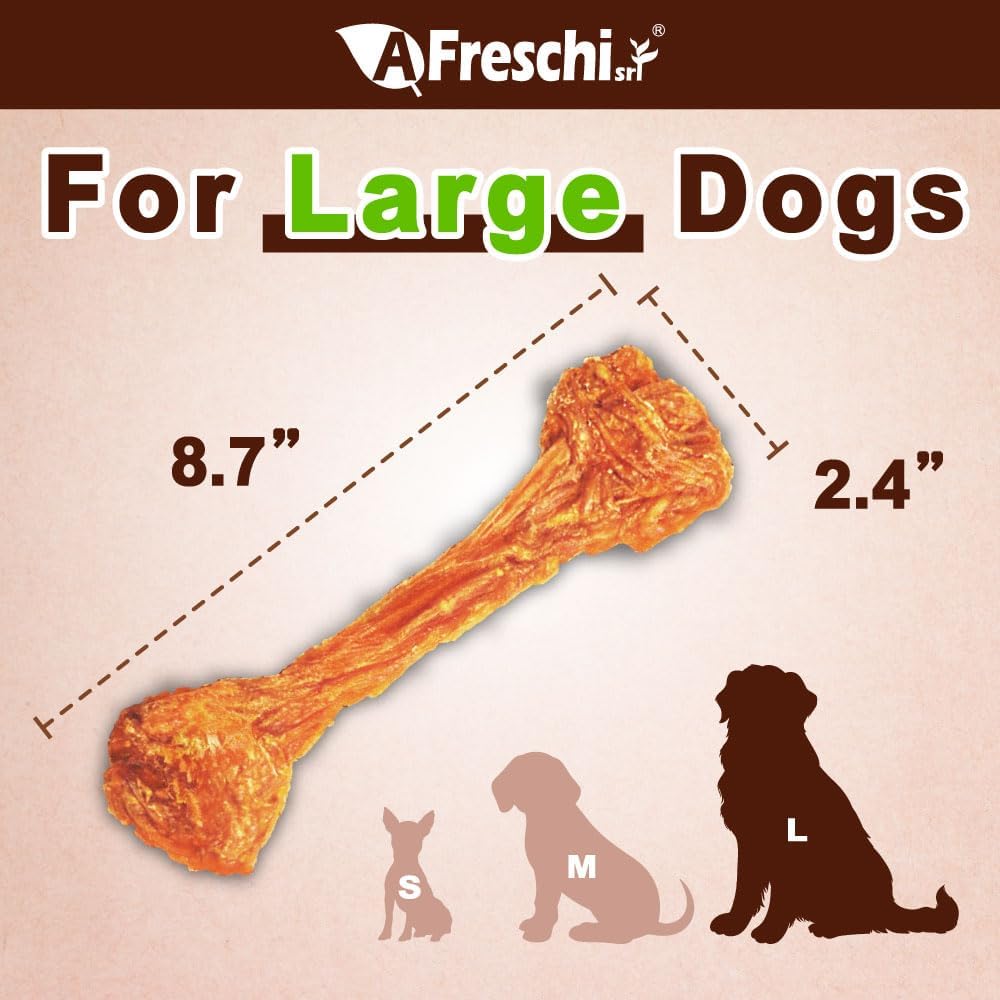 AFreschi Turkey Tendons for Dogs, USA-Sourced, Healthy Dog Treats, Rawhide-Free Puppy Chews, Long Lasting, All Natural, Hypoallergenic Dog Treats for Large Breeds, 10 oz Pack Bone (L)
