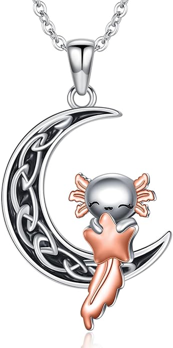 Fox/Cat/Axolotl/Sloth/Panda Necklace Crescent Moon Necklace 925 Sterling Silver Cute Animal Jewelry as Birthday Mothers Day Gifts for Women