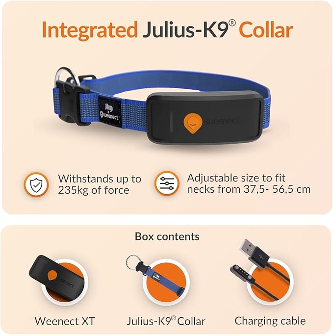 Weenect Dog XT - New GPS Collar for Dogs | XL Antenna | Waterproof | Ultra-Durable Integrated Julius-K9 Collar | Subscription Required