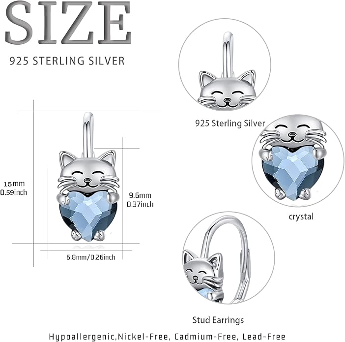 925 Sterling Silver Cat Earrings Cute Animal Kitten Stud Earrings cat Jewelry Gifts for Women Girls Hypoallergenic Earrings for Sensitive Ears