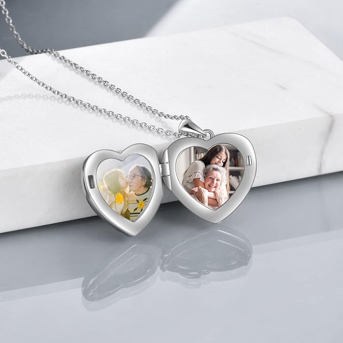 WINNICACA S925 Sterling Silver Heart Lockets Necklace That Holds Pictures Jewelry for Women Photo Pendant Necklace for Birthday Gifts