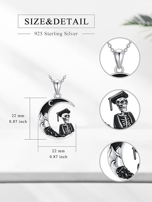 Gothic Jewelry Bat/Cat/Wolf/Dragon/Owl/Fox/Spider/Sun Pendant Sterling Silver Crescent Moon Necklace for Women Girls Black Jewelry Gifts