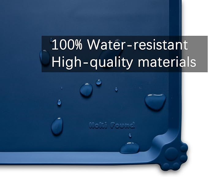 Hoki Found X-Large Silicone Pet Food Mats - Non Slip Dog Cat Bowl Placemats - Waterproof Dog Cat Food Mats - Suitable for Carpet - Indigo Ink