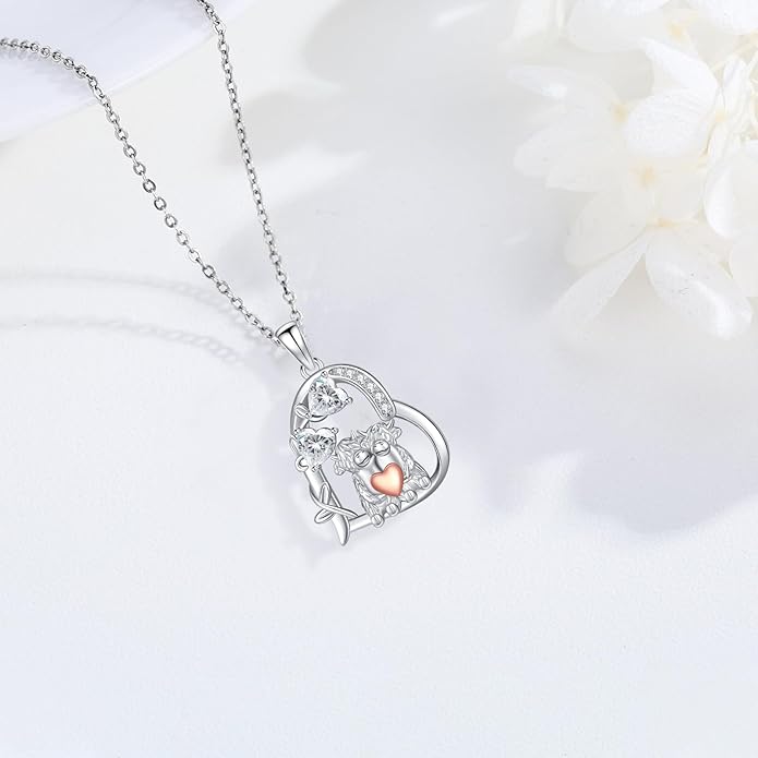 Heart Animal Necklace 925 Sterling Silver Cute Animal Pendant Jewelry Birthday Gifts for Women Girlfriend Mom Animal Lovers
